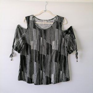 Cato EST. 1946 Womens Black Cold Shoulder Sleeve Geometric Blouse Top Size L